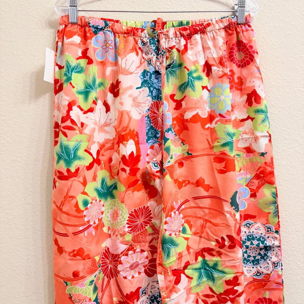Natori Floral Pajama Pants Marrakech Garden Orange Women's Large Wide Leg - Picture 3 of 12